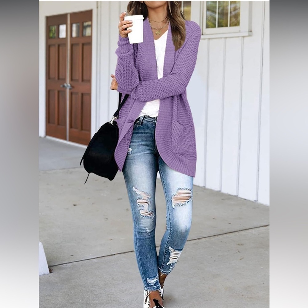 MEROKEETY Long Sleeve Open Front Cardigans Chunky Knit Draped Sweaters Small - Picture 5 of 7